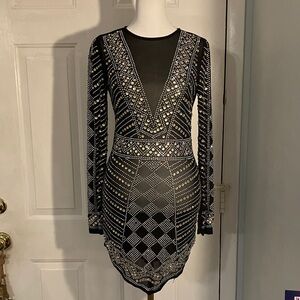 Chic Black and Silver Long Sleeve Dress